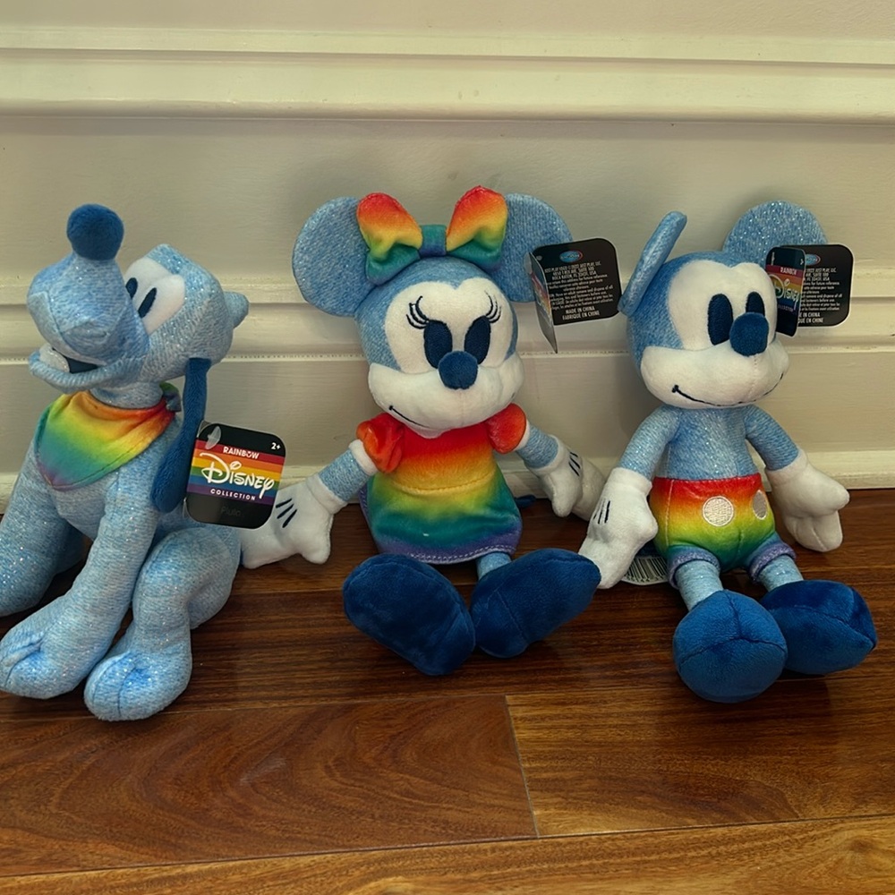 Rainbow Collection Mickey, Minnie & Pluto 9inches (new with tags)